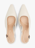 Beige Leather Pointed Toe Slingback Heels  Women