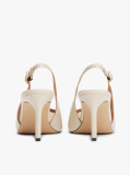 Beige Leather Pointed Toe Slingback Heels  Women