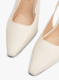 Beige Leather Pointed Toe Slingback Heels  Women