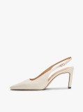 Beige Leather Pointed Toe Slingback Heels  Women