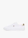 White Canvas Metallic Heel Trainers  Women