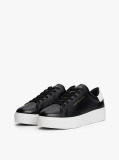 Black Leather Contrast Heel Platform Trainers  Women