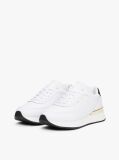 White Leather Gold-Tone Trim Fine Cleat Trainers  Women
