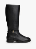 Black Leather TH Monogram Buckle Riding Boots  Women