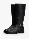 Black Leather TH Monogram Buckle Riding Boots  Women
