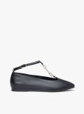 Black Leather T-Bar Chain Ballerinas  Women