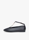 Black Leather T-Bar Chain Ballerinas  Women