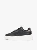 Μαύρο Δερμάτινα Sneakers Με Πλατφόρμα Και Λεοπάρ Λεπτομέρεια  Γυναίκες