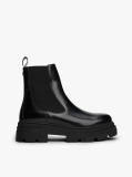Black Shiny Leather Cleat Chelsea Boots  Women