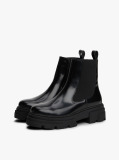 Black Shiny Leather Cleat Chelsea Boots  Women