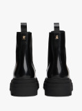 Black Shiny Leather Cleat Chelsea Boots  Women