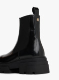 Black Shiny Leather Cleat Chelsea Boots  Women