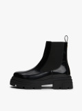 Black Shiny Leather Cleat Chelsea Boots  Women