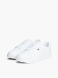 White Enamel Flag Leather Court Sneakers  Women