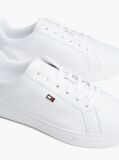 White Enamel Flag Leather Court Sneakers  Women