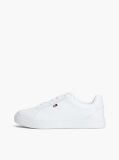 White Enamel Flag Leather Court Sneakers  Women