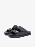 Black Raffia TH Monogram Double Strap Sandals  Women