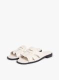 Beige Leather Crest Square Toe Sandals  Women