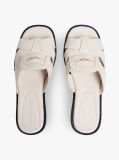 Beige Leather Crest Square Toe Sandals  Women