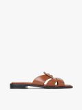 Brown Leather Crest Square Toe Sandals  Women