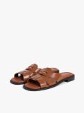 Brown Leather Crest Square Toe Sandals  Women