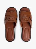 Brown Leather Crest Square Toe Sandals  Women