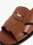 Brown Leather Crest Square Toe Sandals  Women