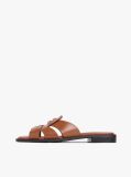 Brown Leather Crest Square Toe Sandals  Women