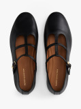Black Leather Double T-Bar Ballerinas  Women