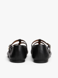 Black Leather Double T-Bar Ballerinas  Women