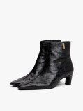 Black Croco-Print Kitten Heel Boots With Leather  Women