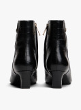 Black Croco-Print Kitten Heel Boots With Leather  Women