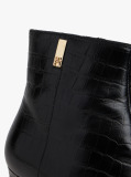 Black Croco-Print Kitten Heel Boots With Leather  Women