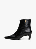 Black Croco-Print Kitten Heel Boots With Leather  Women