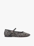 Black Snow Leopard Print Buckle Ballerinas  Women