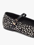 Black Snow Leopard Print Buckle Ballerinas  Women