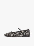 Black Snow Leopard Print Buckle Ballerinas  Women
