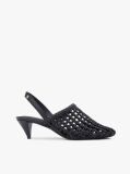 Black Woven Pointed Toe Slingback Heels  Women