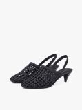 Black Woven Pointed Toe Slingback Heels  Women
