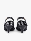 Black Woven Pointed Toe Slingback Heels  Women