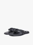 Black Leather Toe Post Flat Sandals  Women