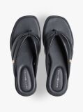 Black Leather Toe Post Flat Sandals  Women