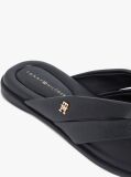 Black Leather Toe Post Flat Sandals  Women