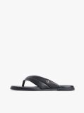 Black Leather Toe Post Flat Sandals  Women