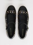 Black Stud Embellished Leather Buckle Ballerinas  Women