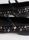 Black Stud Embellished Leather Buckle Ballerinas  Women