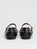 Black Stud Embellished Leather Buckle Ballerinas  Women