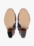 Black Leather Crossover Strap Block Heel Sandals  Women