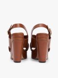 Brown Leather Crossover Strap Block Heel Sandals  Women