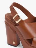Brown Leather Crossover Strap Block Heel Sandals  Women